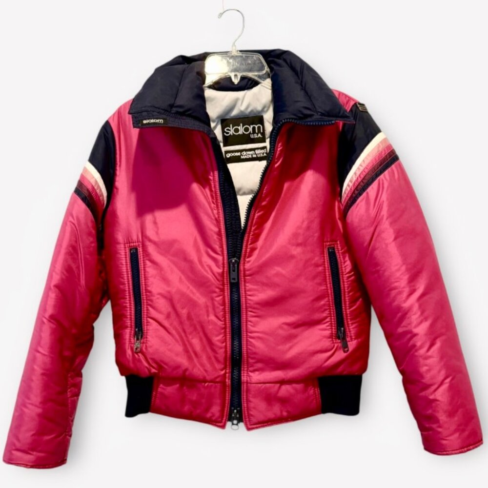 Vintage Retro Hot Pink Slalom Goose Down Filled Ski Jacket Sz M